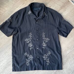 RARE Abercrombie Satin Black Floral Button Down Shirt, size XS